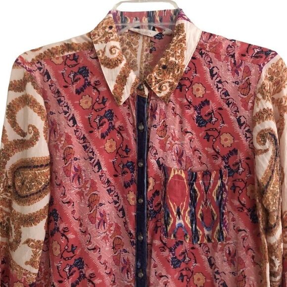 Soft Surrounding Brynn Tunic Blouse Womens Size S Silk Boho Indie Velvet Trim - Picture 3 of 16